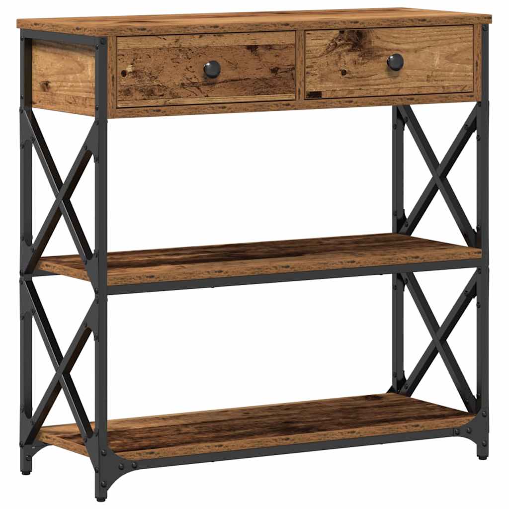 Mesa de consola - mesa de entrada con cajón madera vieja 75 x 28 x 75 cm
