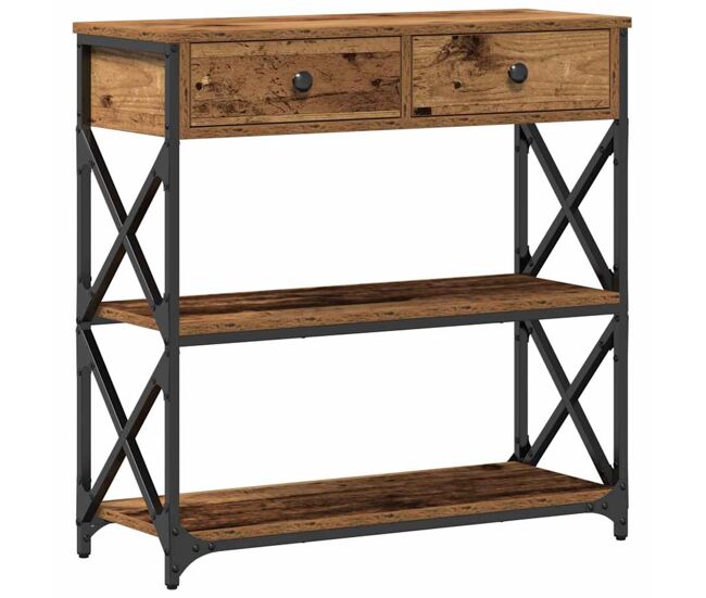 Mesa de consola - mesa de entrada con cajón madera vieja 75 x 28 x 75 cm
