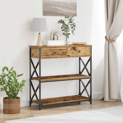Mesa Consola - Mesa De Entrada com gaveta Madeira antiga 75 x 28 x 75 cm