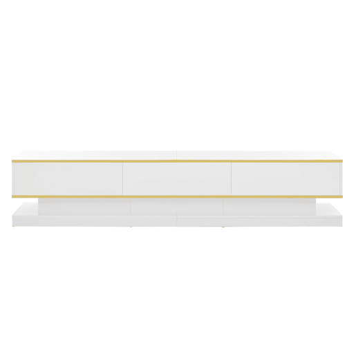 Móvel de TV 200x40x40 cm - Lowboard com 3 gavetas - Branco quente com borda dourada