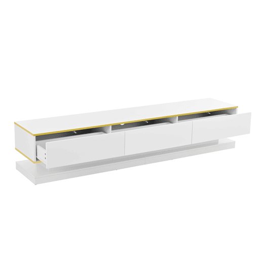 Móvel de TV 200x40x40 cm - Lowboard com 3 gavetas - Branco quente com borda dourada