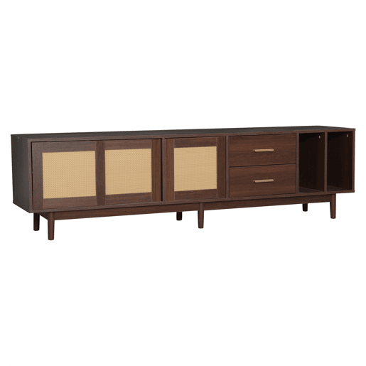 Móvel auxiliar 190x40x52 cm - Lowboard-TV-Schrank com 6 pés, com gavetas, para TVs de até 75 polegadas - Rattan castanho