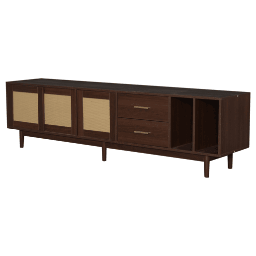 Móvel auxiliar 190x40x52 cm - Lowboard-TV-Schrank com 6 pés, com gavetas, para TVs de até 75 polegadas - Rattan castanho