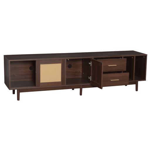 Móvel auxiliar 190x40x52 cm - Lowboard-TV-Schrank com 6 pés, com gavetas, para TVs de até 75 polegadas - Rattan castanho
