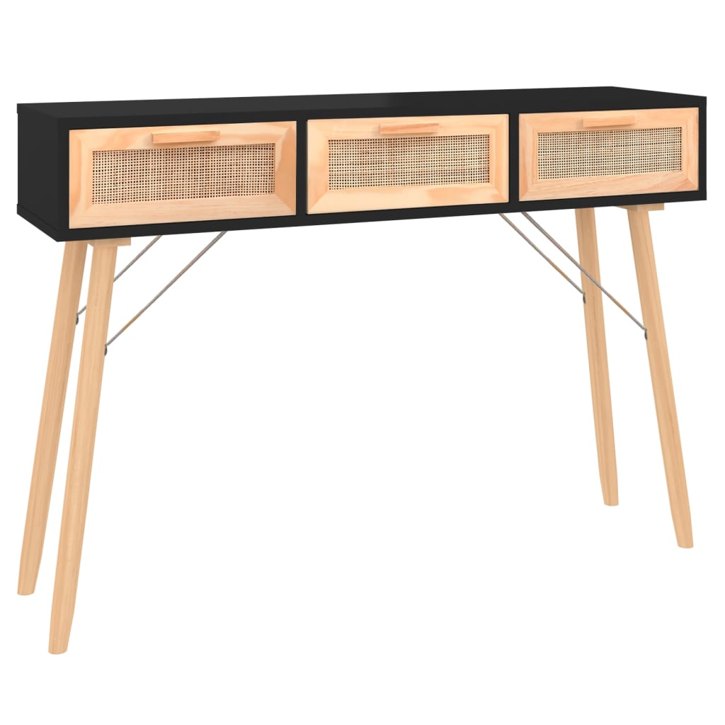 Mesa consola - mesa de entrada madera pino maciza ratán natural negro 105x30x75cm