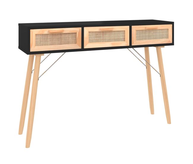 Mesa consola - mesa de entrada madera pino maciza ratán natural negro 105x30x75cm
