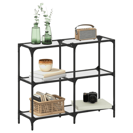 Mesa Consola - Mesa De Entrada com tampo em vidro transparente 98x30x81 cm aço