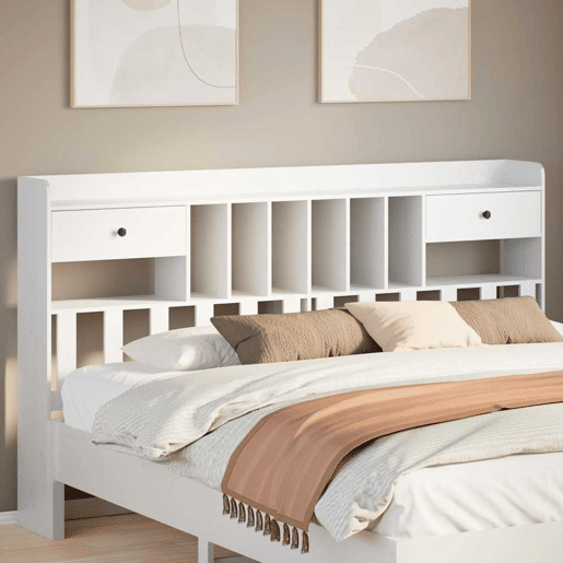 Cabeceira - Cabeceira de cama com arrumação 180 cm madeira de pinho maciça branco