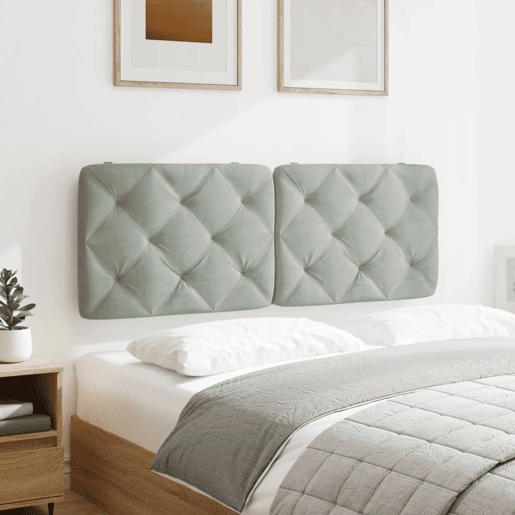 Almofadão de Cabeceira - Cabeceira de cama 120 cm veludo cinzento-claro