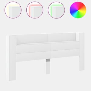 Armário de Cabeceira - Cabeceira de cama com luzes LED 220x16,5x103,5 cm branco
