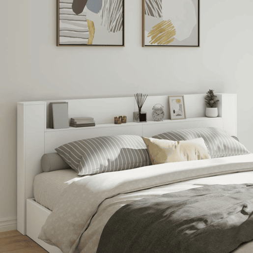 Armário de Cabeceira - Cabeceira de cama com luzes LED 220x16,5x103,5 cm branco