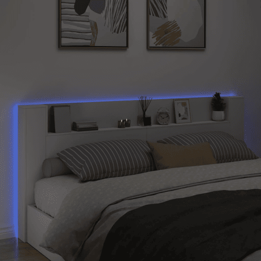 Armário de Cabeceira - Cabeceira de cama com luzes LED 220x16,5x103,5 cm branco
