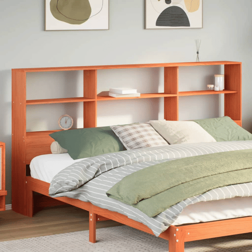 Cabeceira - Cabeceira de cama com arrumação 200 cm pinho maciço castanho-mel