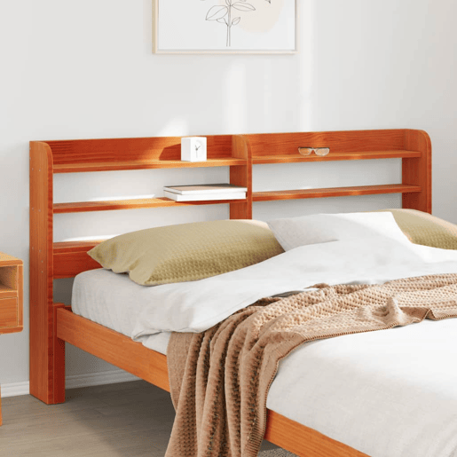 Cabeceira - Cabeceira de cama com prateleiras 160 cm pinho maciço castanho-mel