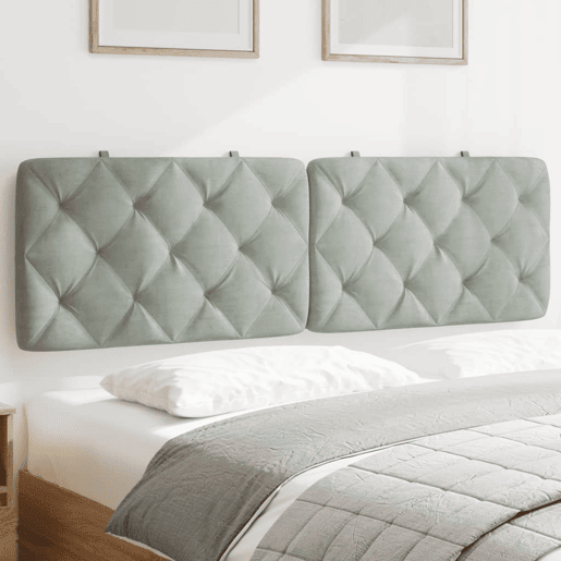 Almofadão de Cabeceira - Cabeceira de cama 160 cm veludo cinzento-claro
