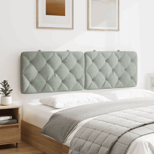 Almofadão de Cabeceira - Cabeceira de cama 160 cm veludo cinzento-claro