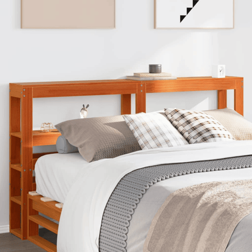 Cabeceira - Cabeceira de cama com prateleiras 120 cm pinho maciço castanho-mel Cabeceira - Cabeceira de cama com prateleiras 120 cm pinho maciço castanho-mel