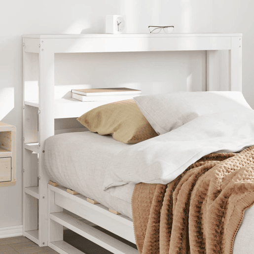 Cabeceira - Cabeceira de cama com prateleiras 75 cm madeira de pinho maciça branco Cabeceira - Cabeceira de cama com prateleiras 75 cm madeira de pinho maciça branco