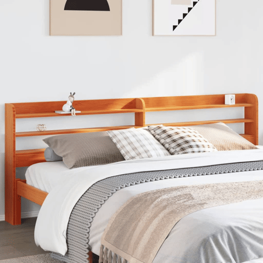 Cabeceira - Cabeceira de cama com prateleiras 180 cm pinho maciço castanho-mel