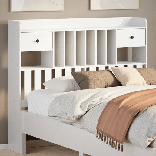 Cabeceira - Cabeceira de cama com arrumação 135 cm madeira de pinho maciça branco