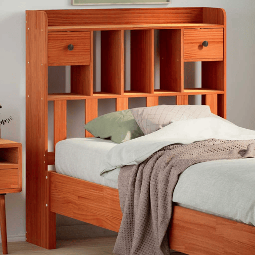 Cabeceira - Cabeceira de cama com arrumação 100 cm pinho maciço castanho-mel