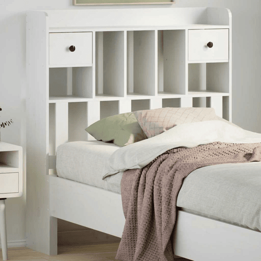 Cabeceira - Cabeceira de cama com arrumação 75 cm madeira de pinho maciça branco