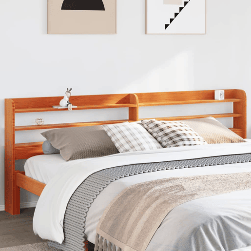 Cabeceira - Cabeceira de cama com prateleiras 200 cm pinho maciço castanho-mel Cabeceira - Cabeceira de cama com prateleiras 200 cm pinho maciço castanho-mel
