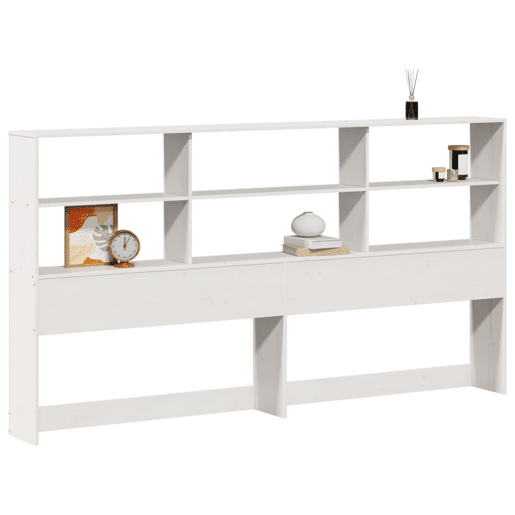 Cabeceira - Cabeceira de cama com arrumação 180 cm madeira de pinho maciça branco