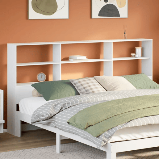 Cabeceira - Cabeceira de cama com arrumação 180 cm madeira de pinho maciça branco