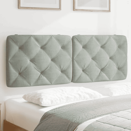 Almofadão de Cabeceira - Cabeceira de cama 140 cm veludo cinzento-claro