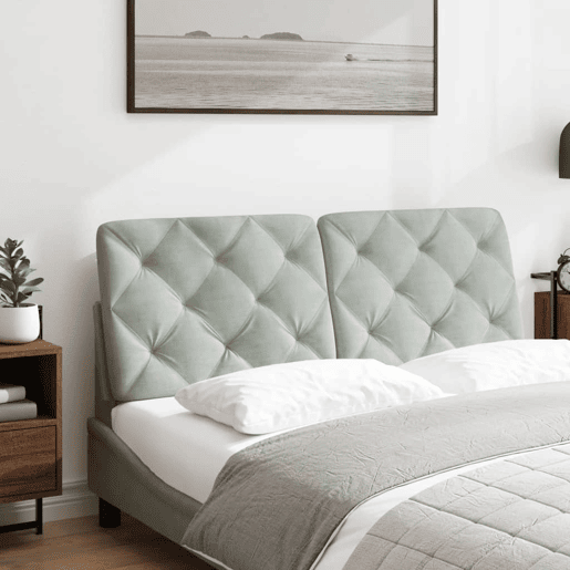 Almofadão de Cabeceira - Cabeceira de cama 140 cm veludo cinzento-claro