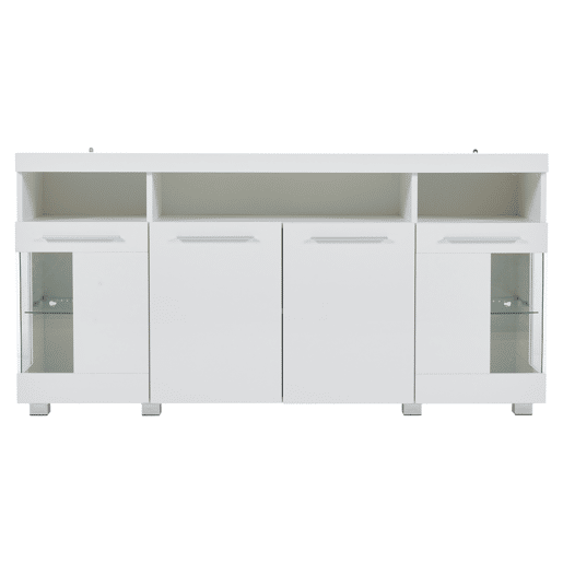 Mesa auxiliar 140x40x70cm - Aparador brilhante com luzes LED, 3 compartimentos, vidro temperado - Branco