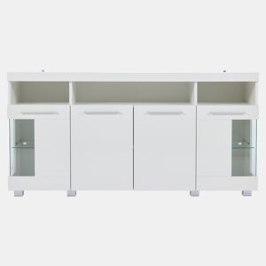 Mesa auxiliar 140x40x70cm - Aparador brilhante com luzes LED, 3 compartimentos, vidro temperado - Branco