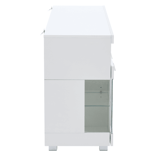 Mesa auxiliar 140x40x70cm - Aparador brilhante com luzes LED, 3 compartimentos, vidro temperado - Branco