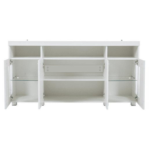 Mesa auxiliar 140x40x70cm - Aparador brilhante com luzes LED, 3 compartimentos, vidro temperado - Branco