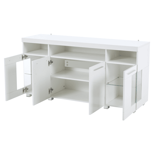 Mesa auxiliar 140x40x70cm - Aparador brilhante com luzes LED, 3 compartimentos, vidro temperado - Branco