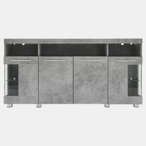 Mesa auxiliar 140x40x70cm - Aparador de alto brilho com luz LED, 3 compartimentos, vidro temperado - Cinza cimento