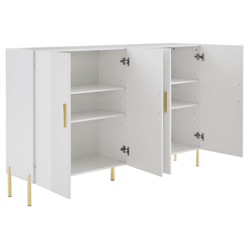 Armário de arrumação multifuncional moderno 160x35x100 - 4 portas abertas e fechadas - branco Armário de arrumação multifuncional moderno 160x35x100 - 4 portas abertas e fechadas - branco