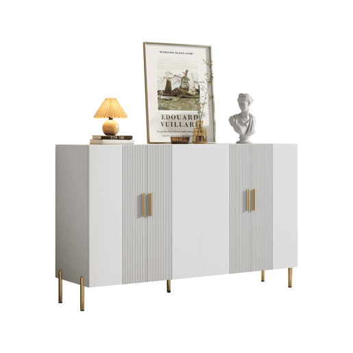 Armário de arrumação multifuncional moderno 160x35x100 - 4 portas abertas e fechadas - branco Armário de arrumação multifuncional moderno 160x35x100 - 4 portas abertas e fechadas - branco
