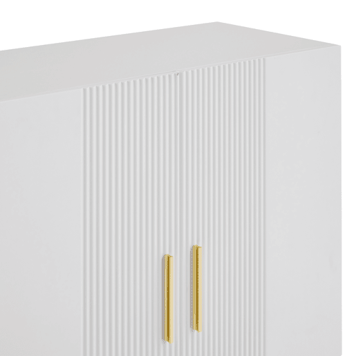 Armário de arrumação multifuncional moderno 160x35x100 - 4 portas abertas e fechadas - branco Armário de arrumação multifuncional moderno 160x35x100 - 4 portas abertas e fechadas - branco