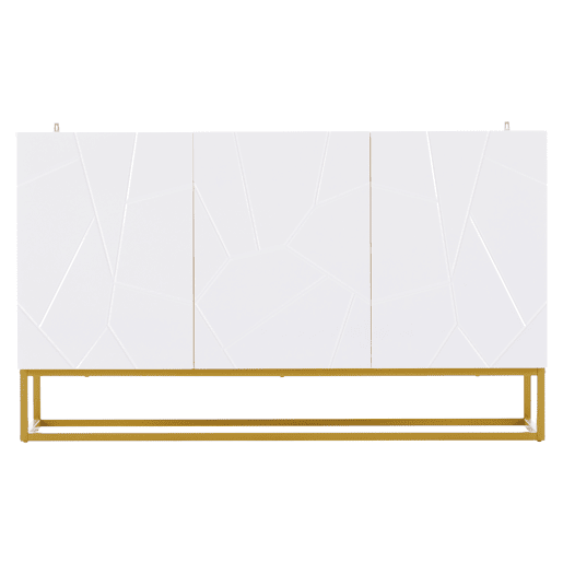 Aparador 130 cm - Moderno, com 4 compartimentos, acabamento brilhante - Branco+Dourado Aparador 130 cm - Moderno, com 4 compartimentos, acabamento brilhante - Branco+Dourado