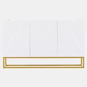 Aparador 130 cm - Moderno, com 4 compartimentos, acabamento brilhante - Branco+Dourado