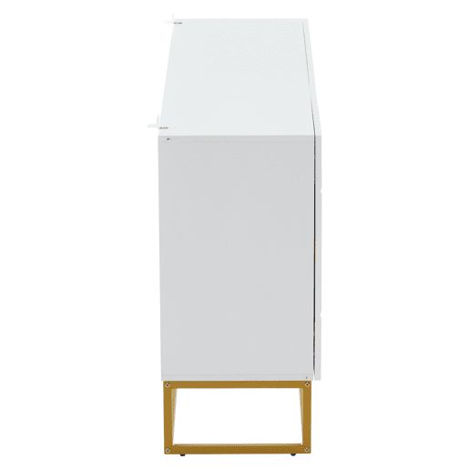 Aparador 130 cm - Moderno, com 4 compartimentos, acabamento brilhante - Branco+Dourado Aparador 130 cm - Moderno, com 4 compartimentos, acabamento brilhante - Branco+Dourado