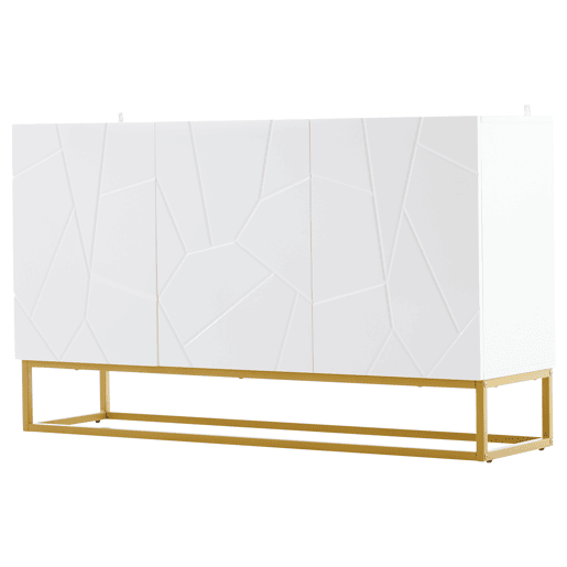 Aparador 130 cm - Moderno, com 4 compartimentos, acabamento brilhante - Branco+Dourado Aparador 130 cm - Moderno, com 4 compartimentos, acabamento brilhante - Branco+Dourado