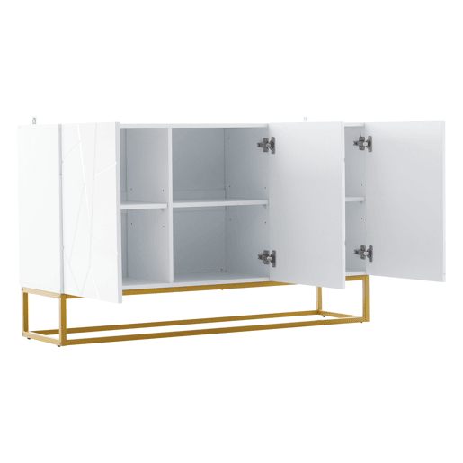 Aparador 130 cm - Moderno, com 4 compartimentos, acabamento brilhante - Branco+Dourado Aparador 130 cm - Moderno, com 4 compartimentos, acabamento brilhante - Branco+Dourado