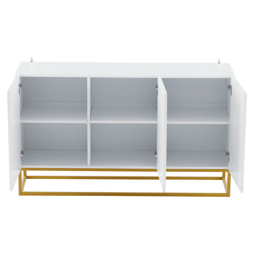Aparador 130 cm - Moderno, com 4 compartimentos, acabamento brilhante - Branco+Dourado Aparador 130 cm - Moderno, com 4 compartimentos, acabamento brilhante - Branco+Dourado