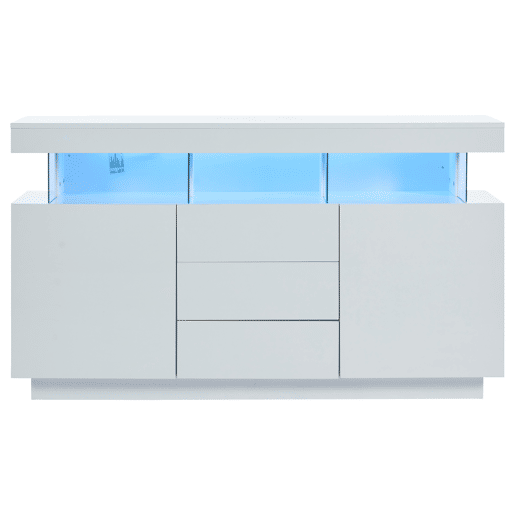 Aparador moderno 140x35x80 cm - Aparador de alto brilho, barra de café, acrílico com luz LED multicolorida - Branco Aparador moderno 140x35x80 cm - Aparador de alto brilho, barra de café, acrílico com luz LED multicolorida - Branco