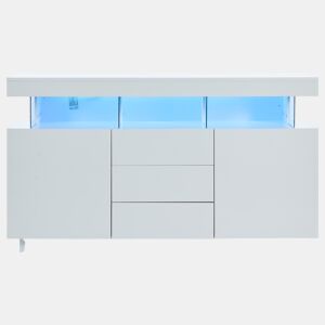 Aparador moderno 140x35x80 cm - Aparador de alto brilho, barra de café, acrílico com luz LED multicolorida - Branco