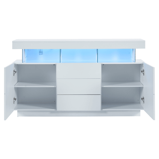 Aparador moderno 140x35x80 cm - Aparador de alto brilho, barra de café, acrílico com luz LED multicolorida - Branco Aparador moderno 140x35x80 cm - Aparador de alto brilho, barra de café, acrílico com luz LED multicolorida - Branco