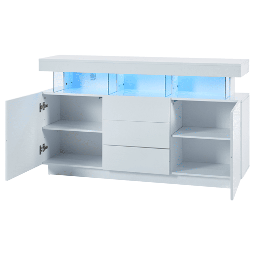 Aparador moderno 140x35x80 cm - Aparador de alto brilho, barra de café, acrílico com luz LED multicolorida - Branco Aparador moderno 140x35x80 cm - Aparador de alto brilho, barra de café, acrílico com luz LED multicolorida - Branco